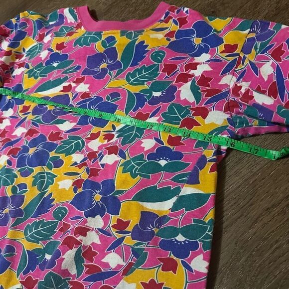 Vintage Gitano Girls Floral Ringer Shirt Pink Girls Size L 14 Cotton Retro 90s - Picture 10 of 11